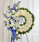 Serene Blessings Blue & White Standing Wreath from Olney's Flowers of Rome in Rome, NY