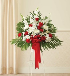 Heartfelt Sympathies Red & White Standing Basket from Olney's Flowers of Rome in Rome, NY
