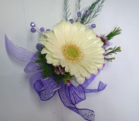 White Gerbera Wrist Corsage from Olney's Flowers of Rome in Rome, NY