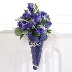 Glittered Blue-Dyed Rose Pew Decoration from Olney's Flowers of Rome in Rome, NY