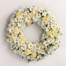 Yellow & White Wreath from Olney's Flowers of Rome in Rome, NY