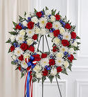 Serene Blessings Red, White, & Blue Standing Wreath from Olney's Flowers of Rome in Rome, NY