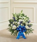 Heartfelt Tribute Blue & White Floor Basket from Olney's Flowers of Rome in Rome, NY