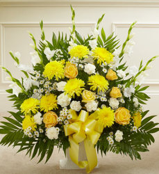 Heartfelt Tribute Yellow Floor Basket Arrangement from Olney's Flowers of Rome in Rome, NY