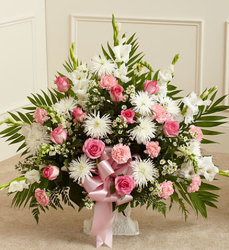 Tribute Pink & White Floor Basket Arrangement from Olney's Flowers of Rome in Rome, NY