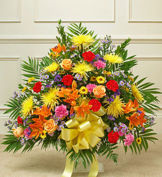 Heartfelt Tribute Bright Floor Basket Arrangement from Olney's Flowers of Rome in Rome, NY