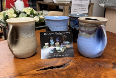 Clay in Motion Handwarmer Mugs from Olney's Flowers of Rome in Rome, NY