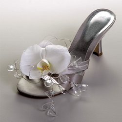 White Orchid Shoe Decoration from Olney's Flowers of Rome in Rome, NY