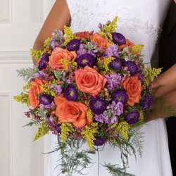 Purple & Orange Bridal Bouquet from Olney's Flowers of Rome in Rome, NY