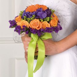 Orange & Purple Bridal Bouquet from Olney's Flowers of Rome in Rome, NY