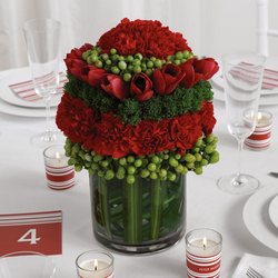 Red & Green Reception Centerpiece from Olney's Flowers of Rome in Rome, NY