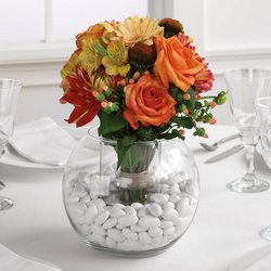 Mixed Orange Reception Centerpiece from Olney's Flowers of Rome in Rome, NY