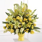 Mixed Yellow Pedestal Arrangement from Olney's Flowers of Rome in Rome, NY
